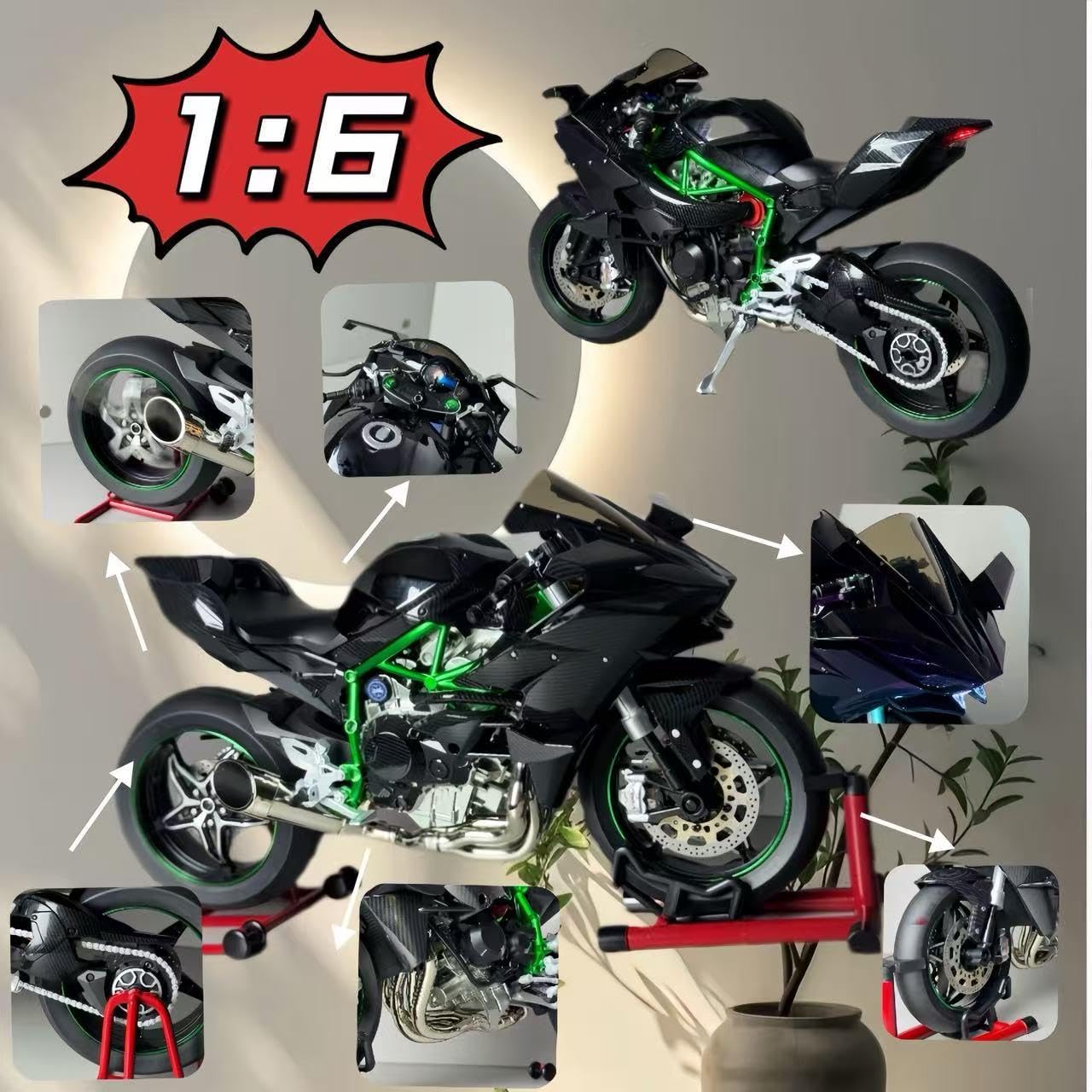 Amazon.co.jp: Ghbunuz XLG 超大サイズ 川崎H2R 1:6 バイクモデル 合金